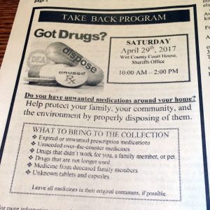 A drug take-back program ad in a newspaper